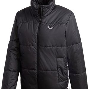 NWT Adidas short puffer jacket front zipper / pockets stripes M unisex new / tag